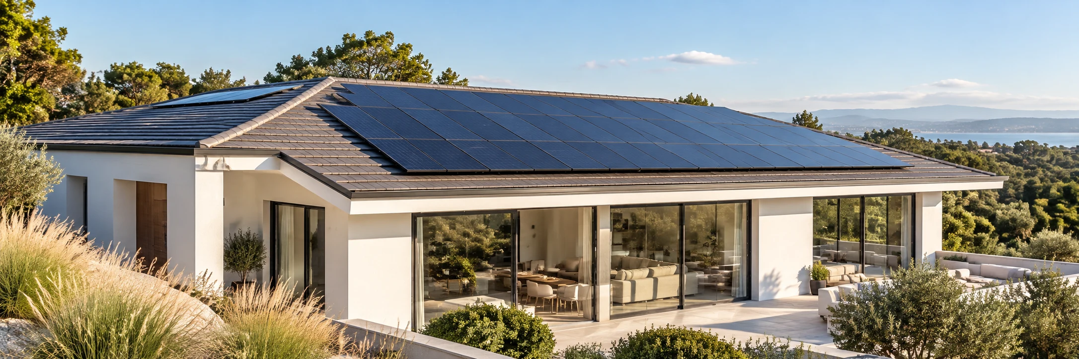 Illustrative home with rooftop solar panels